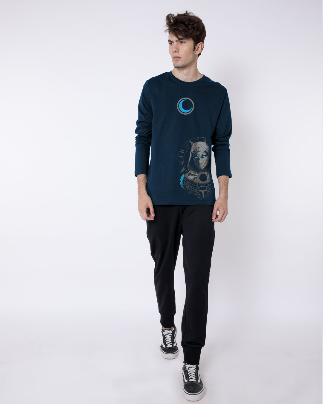Navy Blue Moon Knight Graphic Printed T-shirt