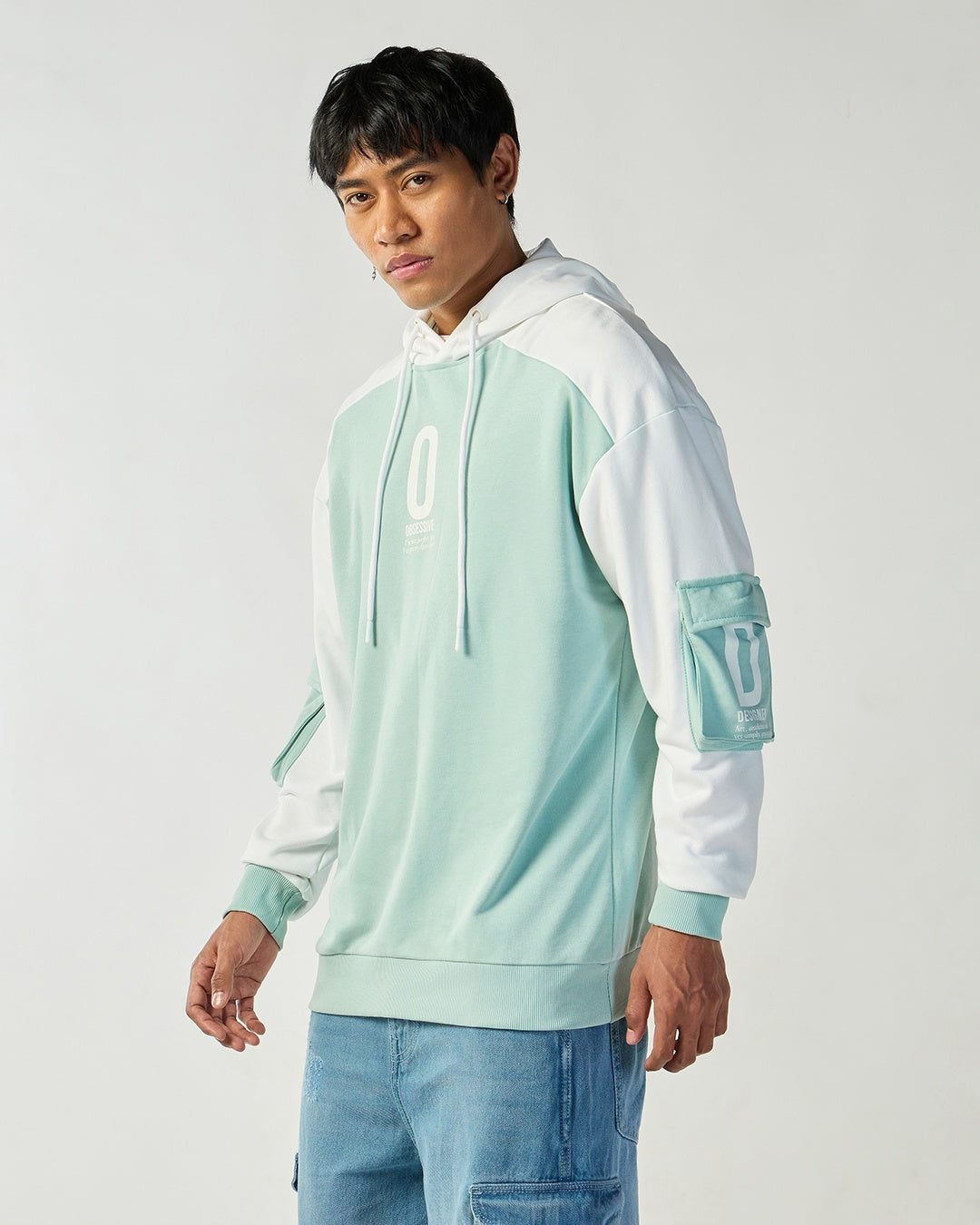 Men's Green & White Color Block Oversized Hoodies