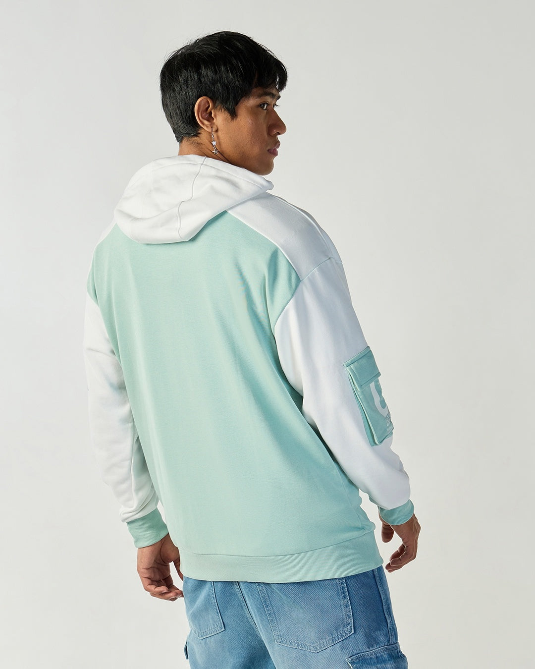 Men's Green & White Color Block Oversized Hoodies