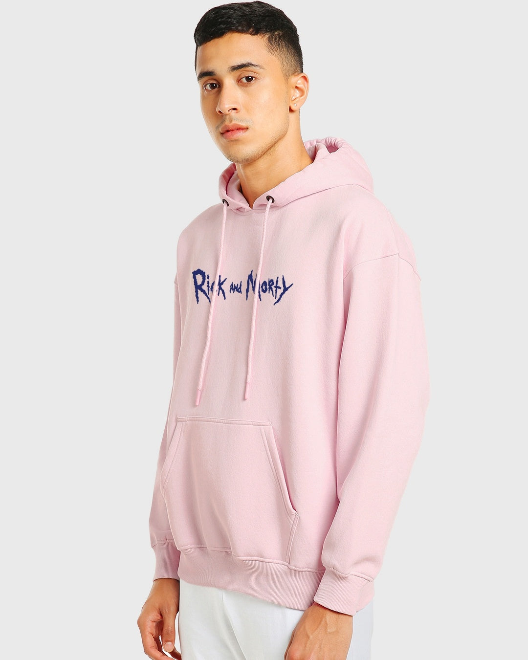 Men's Pink Ricklaxation Graphic Printed Oversized Hoodies
