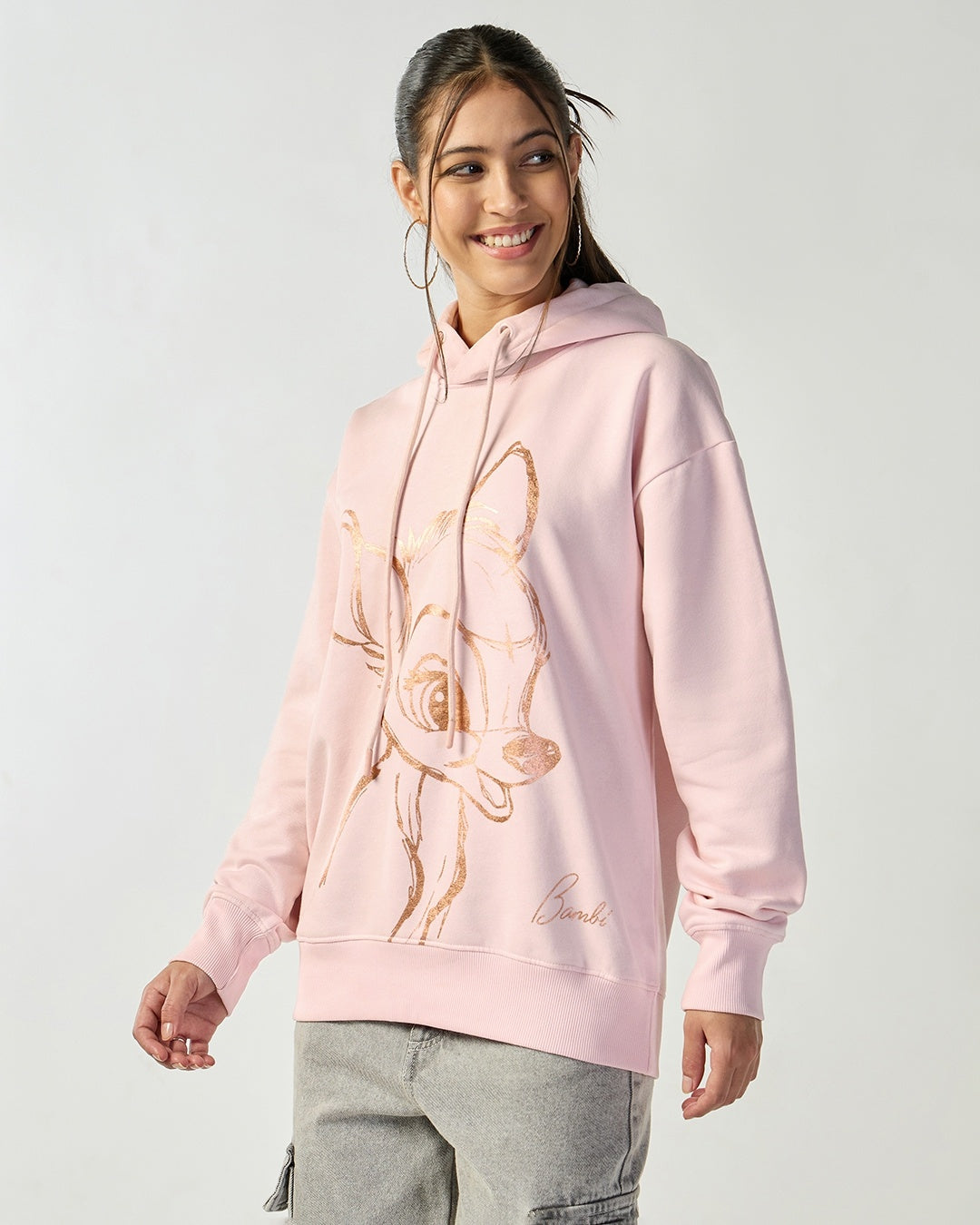 Women's Barely pink Graphic Printed Oversized Hoodies