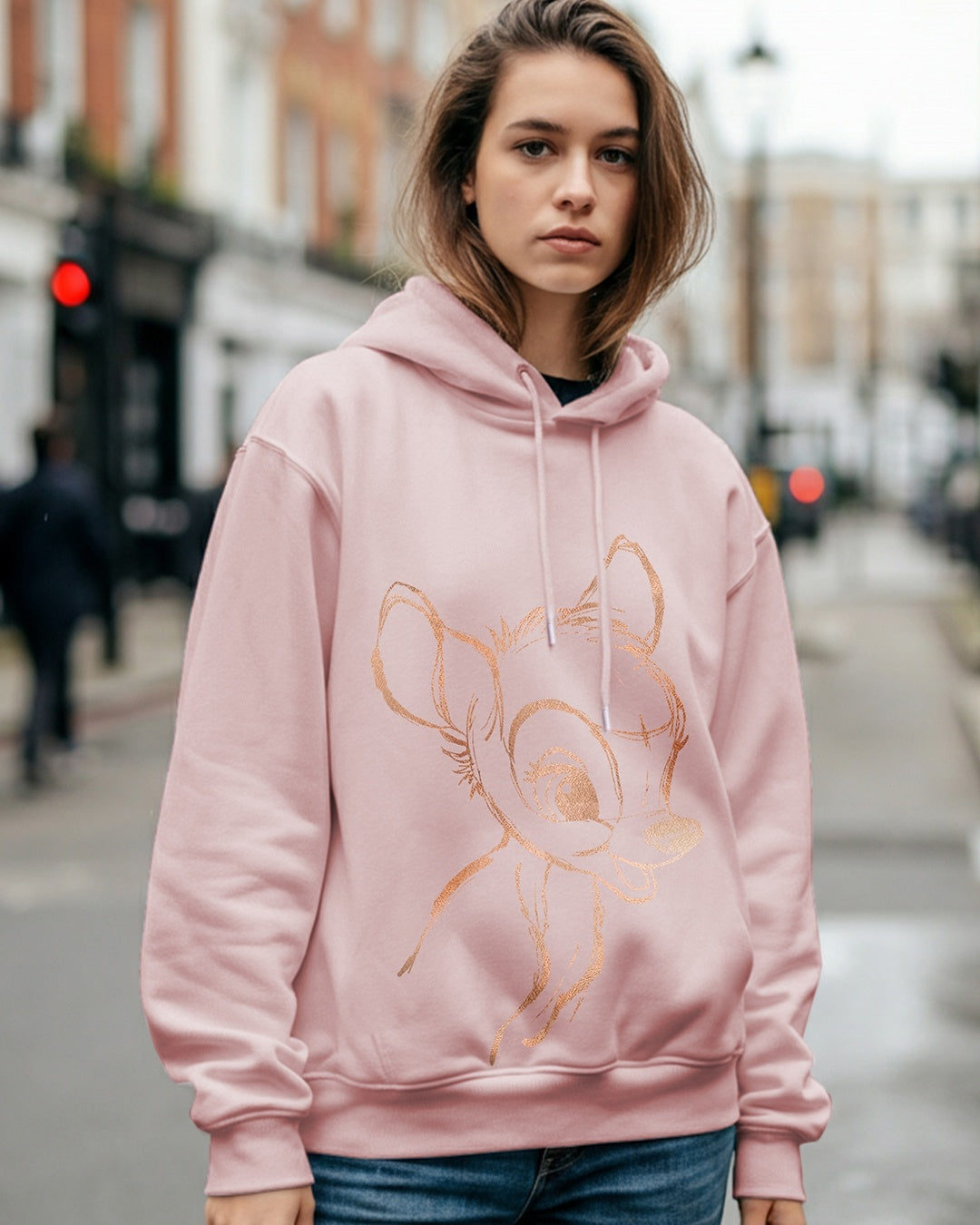 Women's Barely pink Graphic Printed Oversized Hoodies