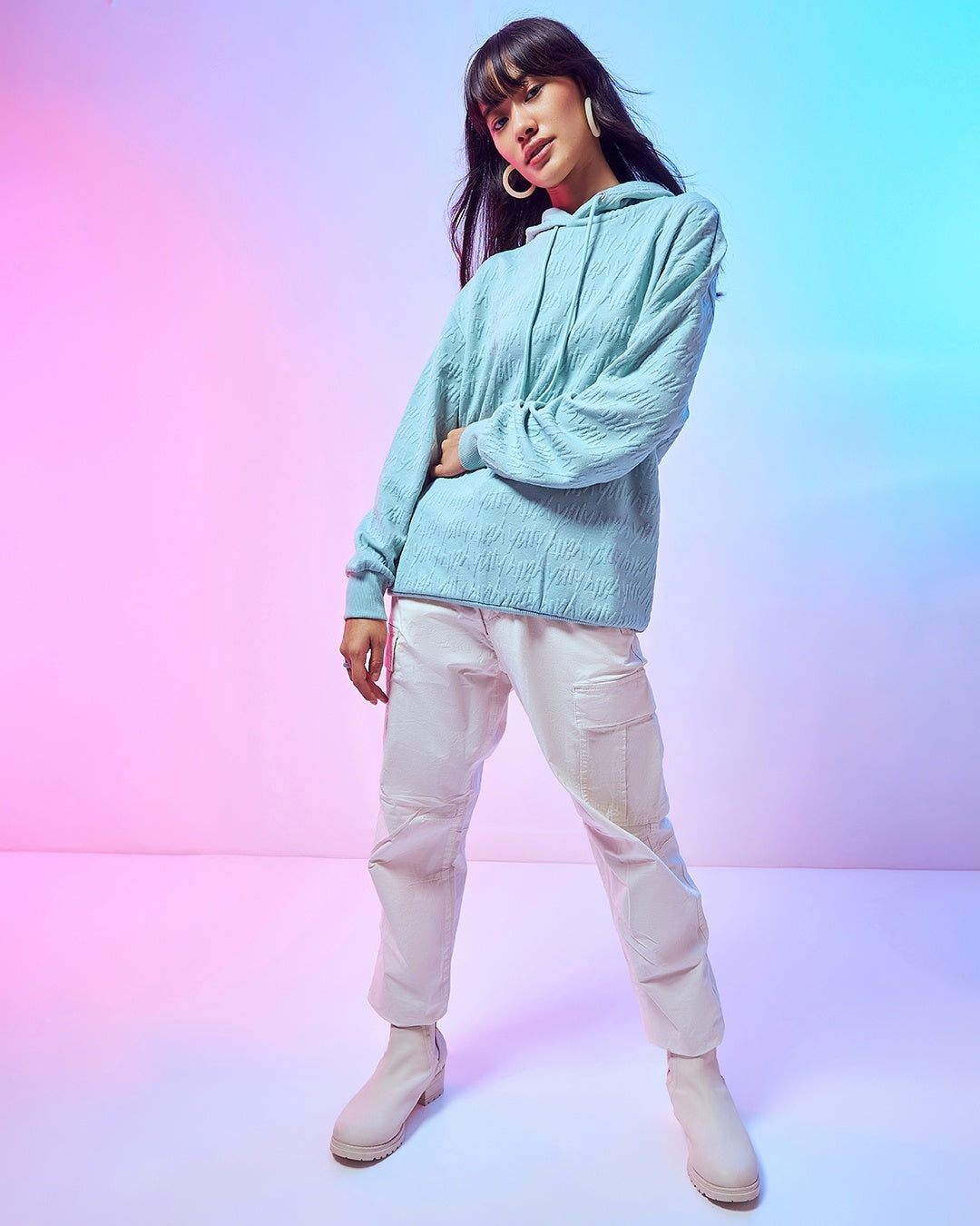 Women's Cyan Oversized Hoodies