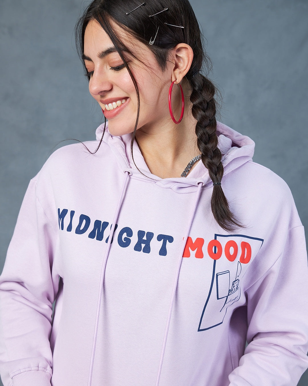 Women's Purple Mid Night Graphic Printed Oversized Hoodies