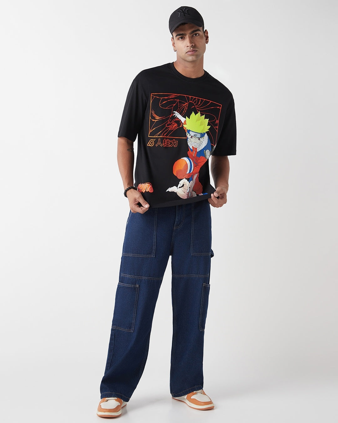 Men's Black Graphic Printed Oversized T-shirt