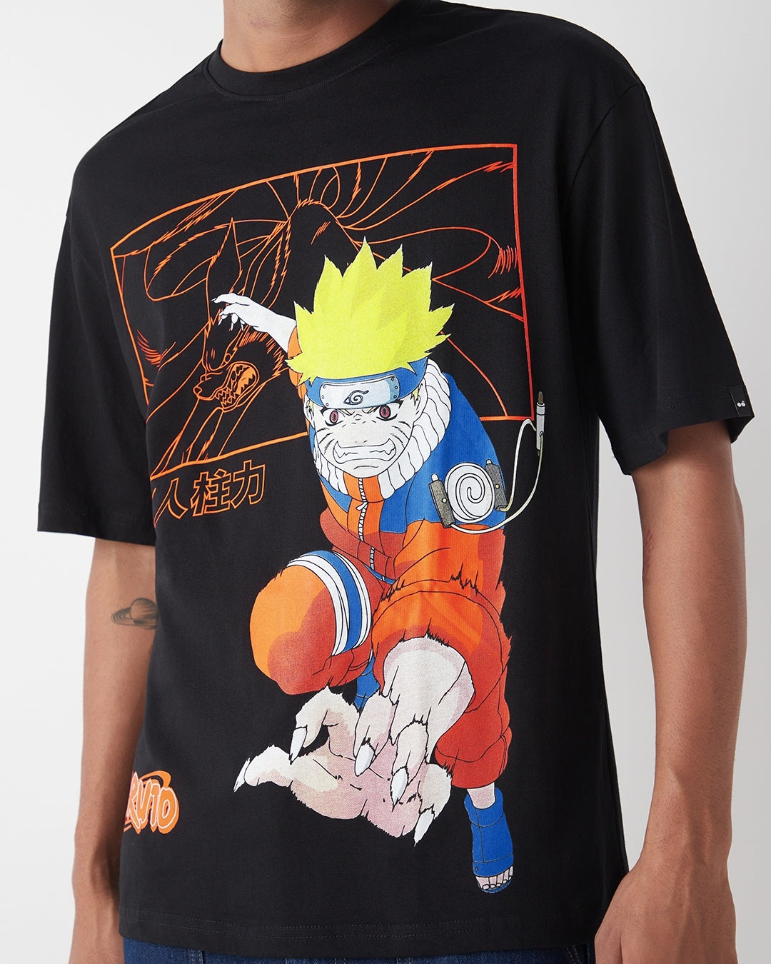 Men's Black Graphic Printed Oversized T-shirt