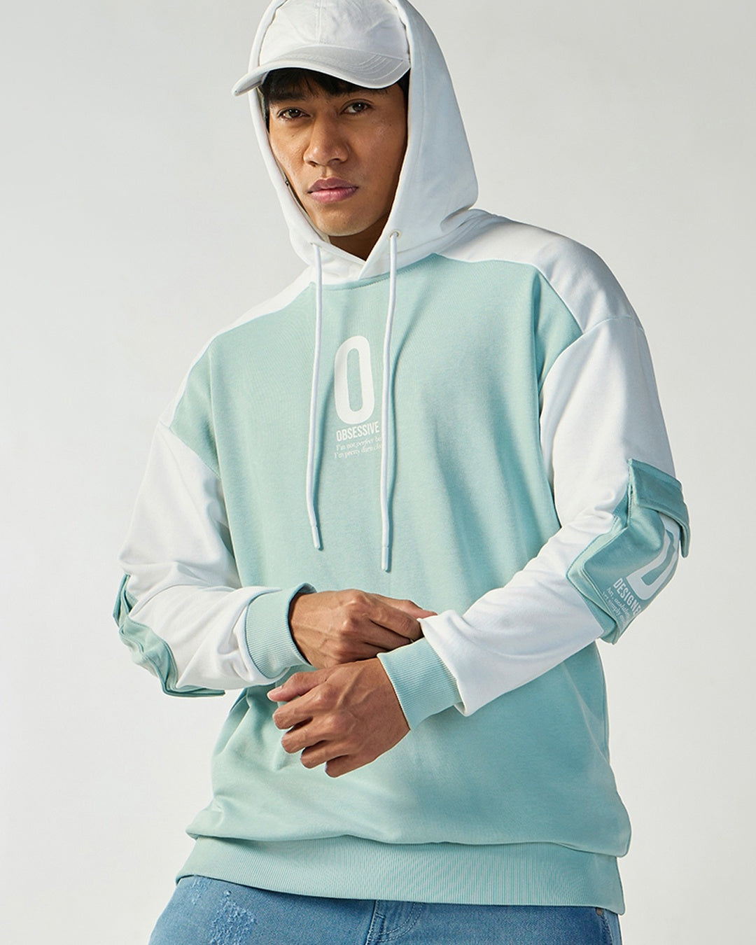 Men's Green & White Color Block Oversized Hoodies
