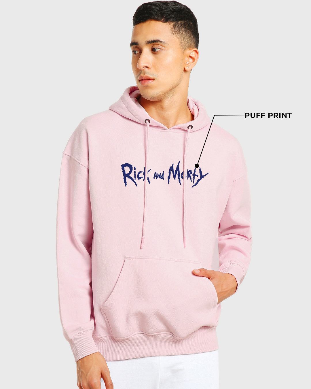 Men's Pink Ricklaxation Graphic Printed Oversized Hoodies