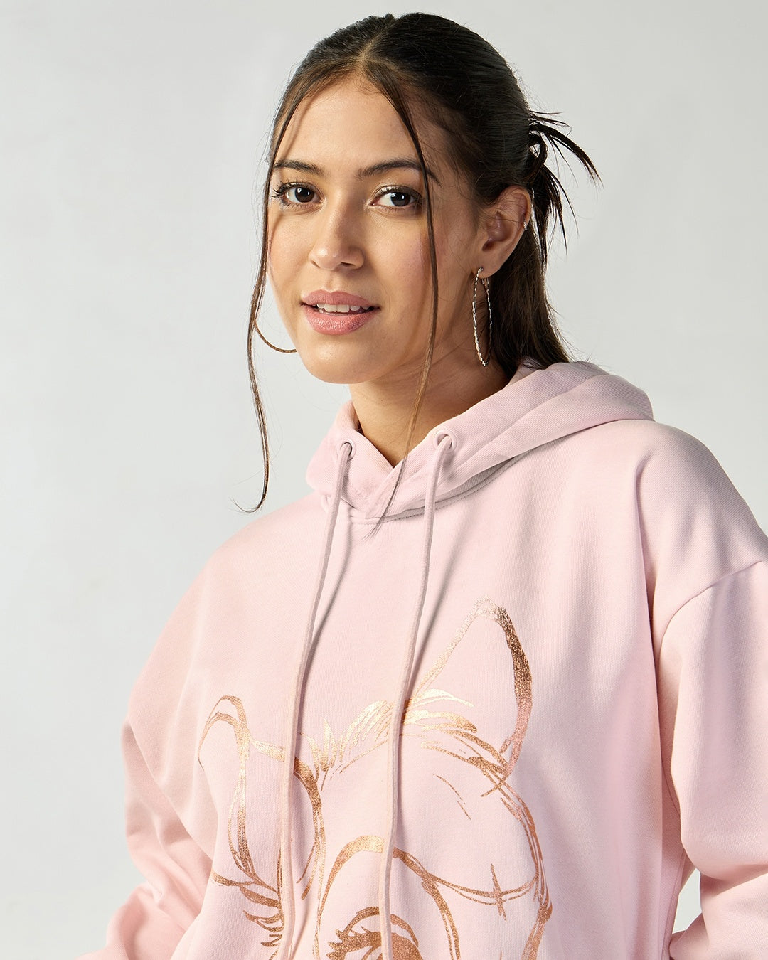 Women's Barely pink Graphic Printed Oversized Hoodies