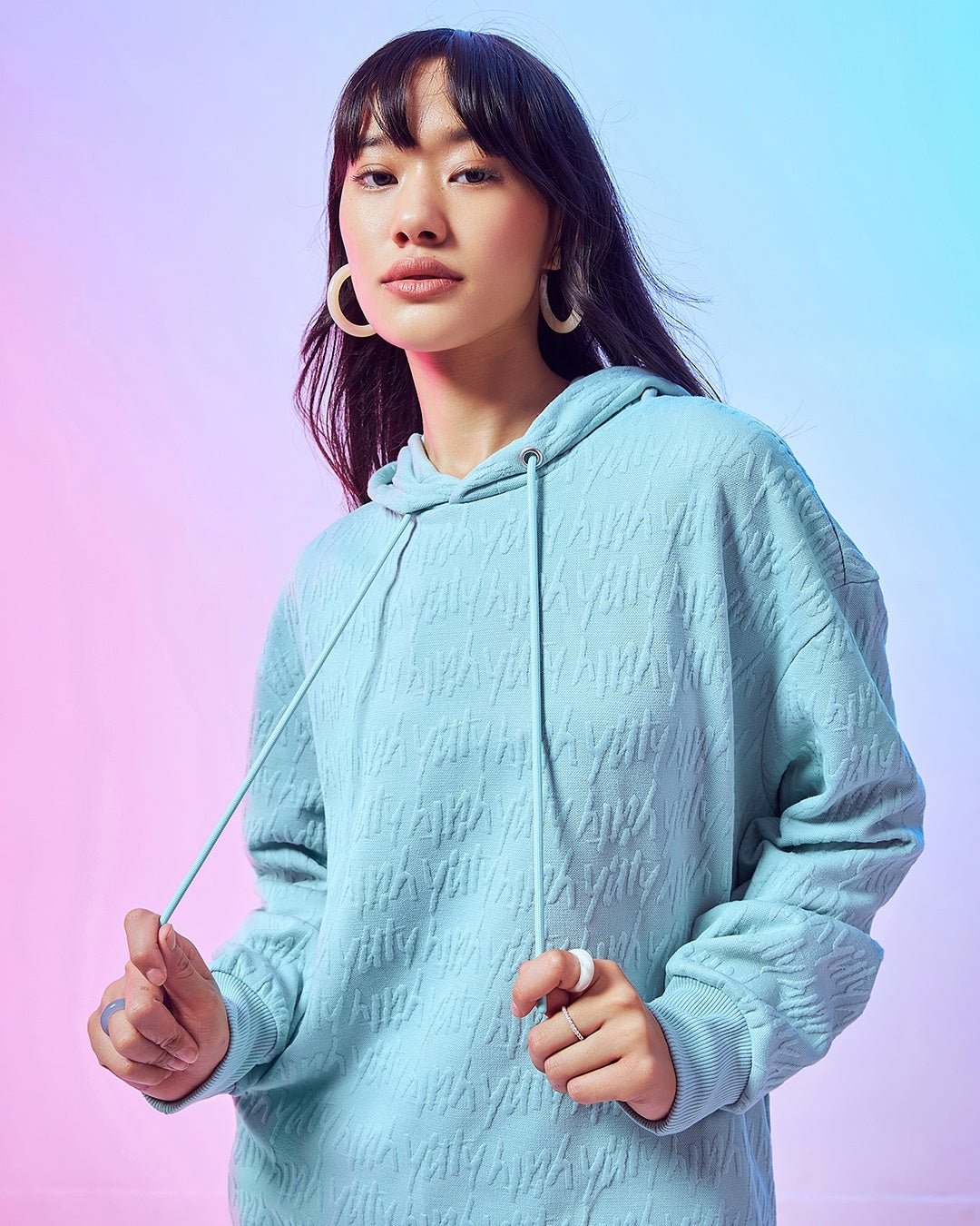Women's Cyan Oversized Hoodies