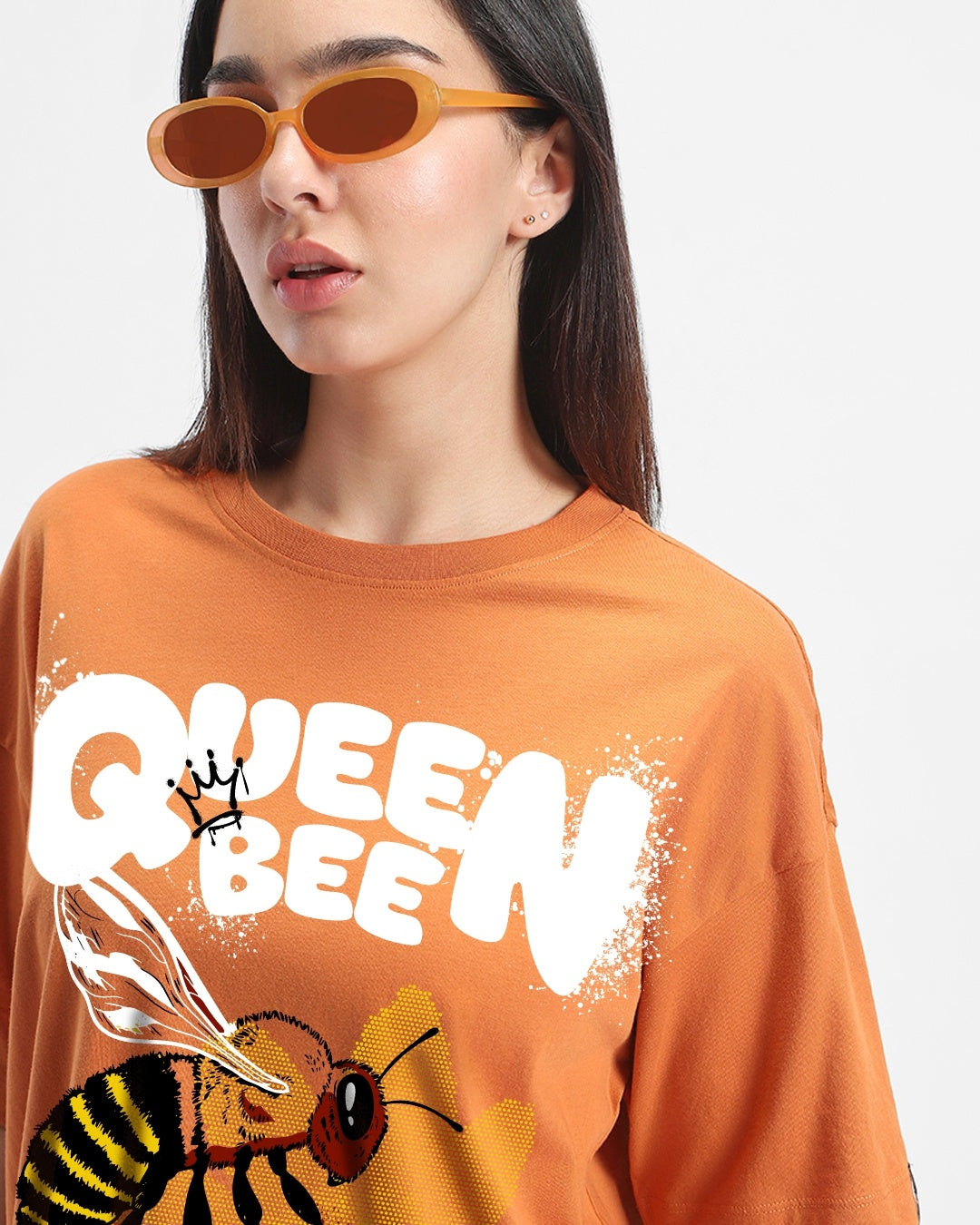 Women's Orange Queen Bee Graphic Printed T-shirt
