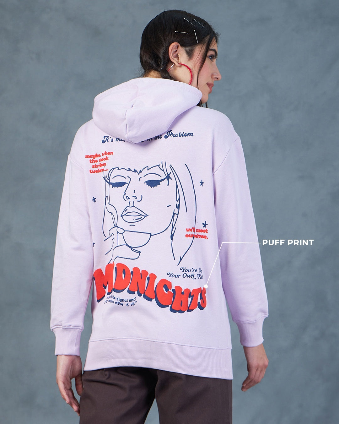 Women's Purple Mid Night Graphic Printed Oversized Hoodies