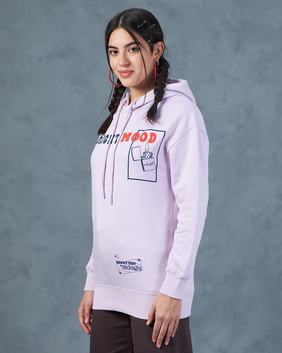 Women's Purple Mid Night Graphic Printed Oversized Hoodies